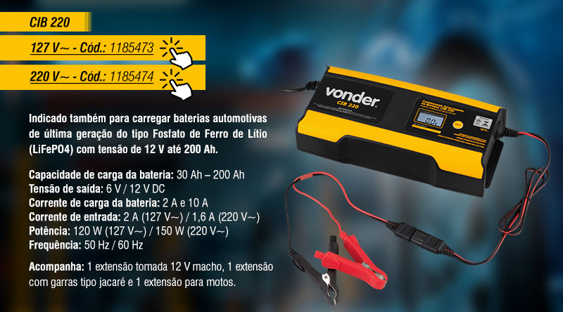 VONDER - Carregadores Inteligentes de Bateria CIB 085, CIB 220 e CIB 280