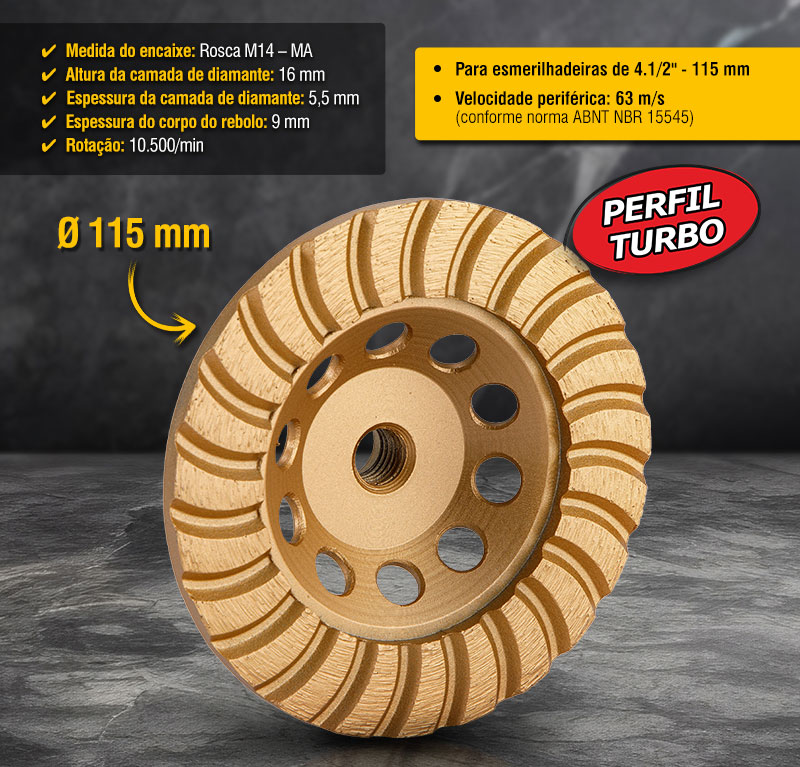 VONDER PLUS - Rebolo Diamantado 115 mm, Turbo