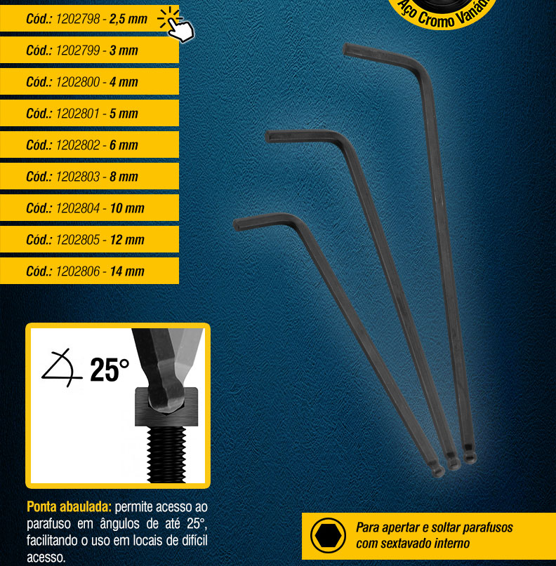 VONDER - Chaves Hexagonais (Allen) Abauladas Longas