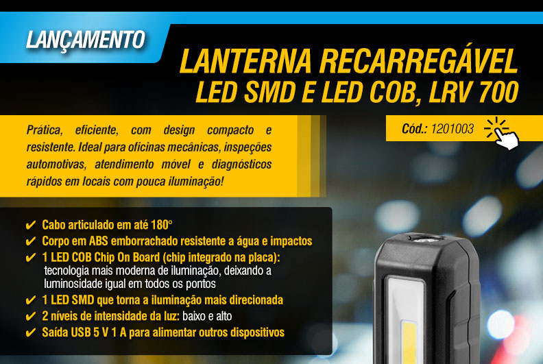 VONDER - Lanterna Recarregvel LED SMD e LED COB, LRV 700