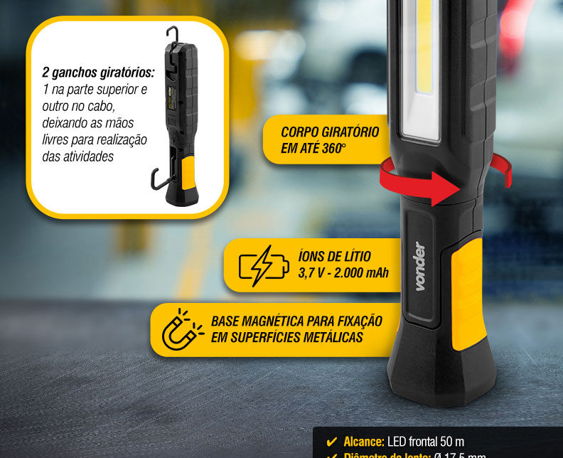VONDER - Lanterna Recarregvel LED SMD e LED COB, LRV 700