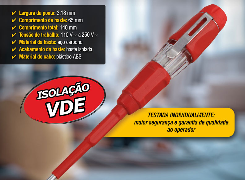 VONDER - Chave Teste 140 mm, Isolada VDE