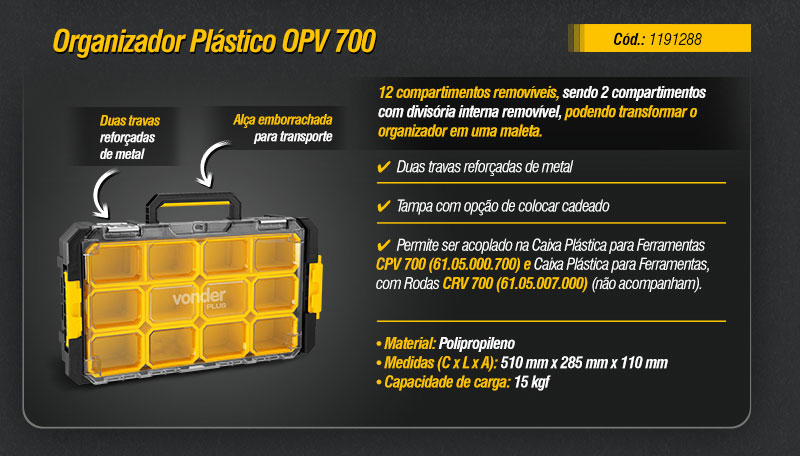VONDER - Organizador Pl�stico e Caixas Pl�sticas para Ferramentas OPV 700, CPV 700 e CRV 700