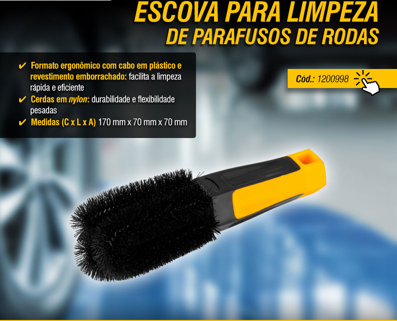VONDER - Escova para Limpeza de Parafusos de Rodas e Escova com Cabo Longo para Limpeza de Pneus