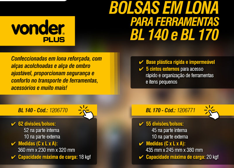 VONDER PLUS - Bolsas em Lona para Ferramentas BL 140 e BL 170