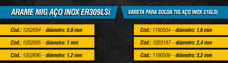 VONDER - Arames MIG ER316LSi e Varetas 309LSi para Solda