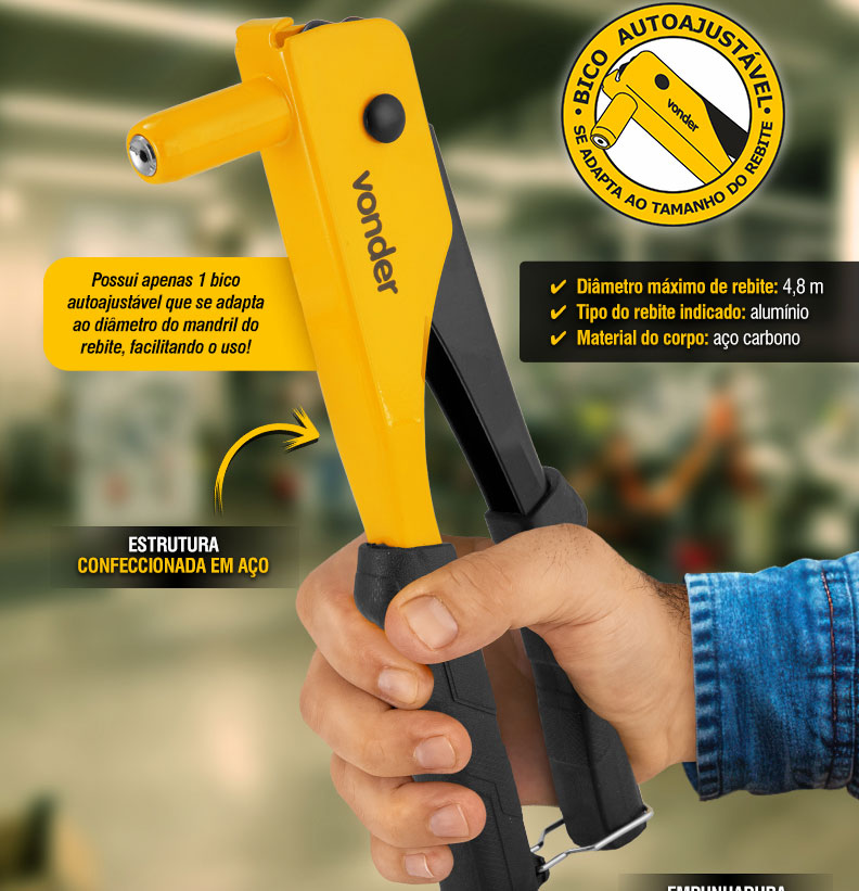 VONDER - Rebitador Manual, Tipo Alicate, Bico Autiajust�vel