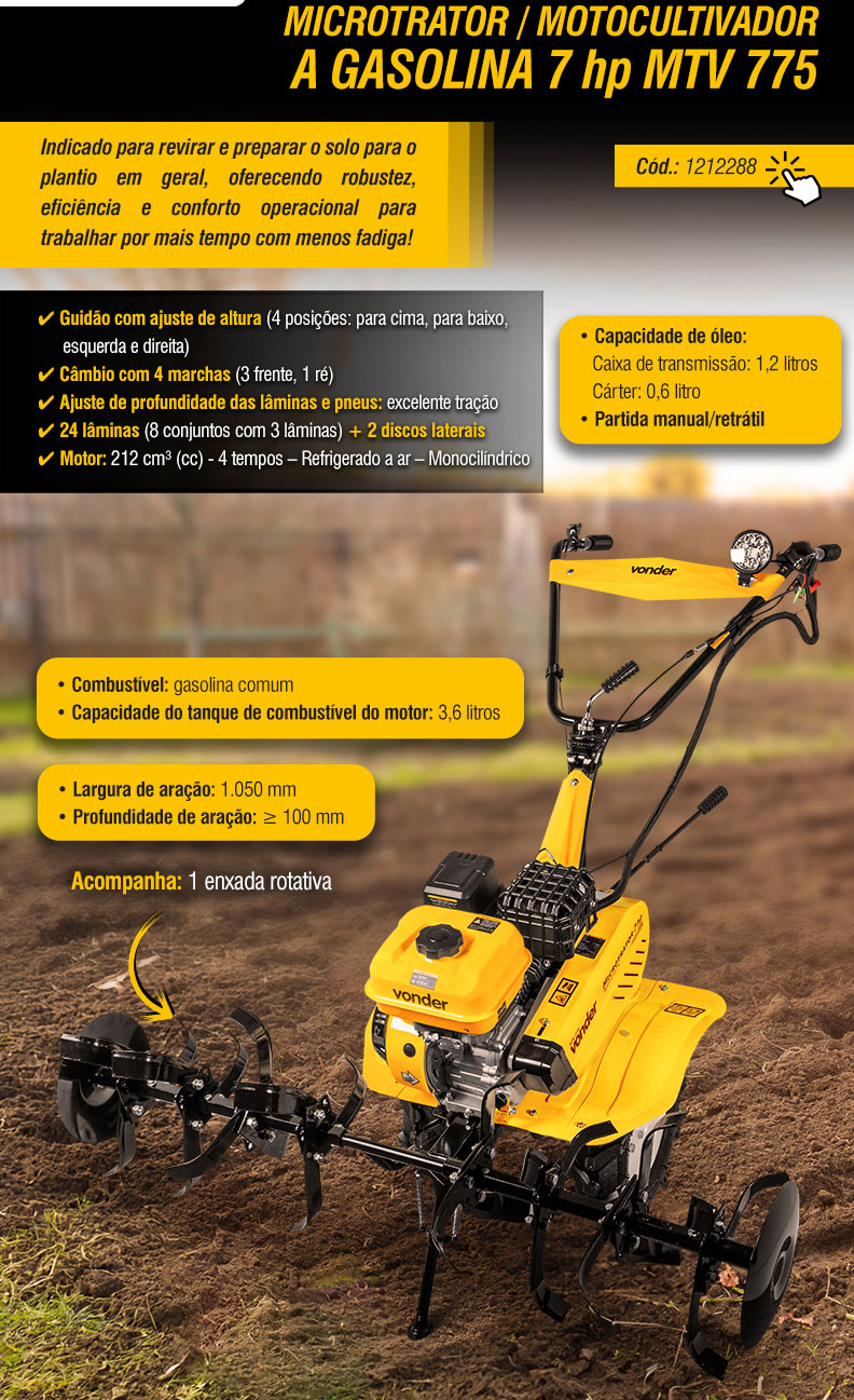 VONDER - Microtrator / Motocultivador a Gasolina 7hp MTV 775