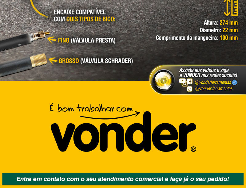 VONDER - Bomba de Ar Port�til com Bico Flex�vel para Bicicleta