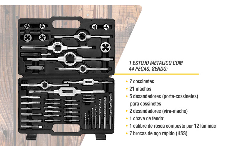 VONDER - Jogo de Machos e Cossinetes com 44 Pe�as
