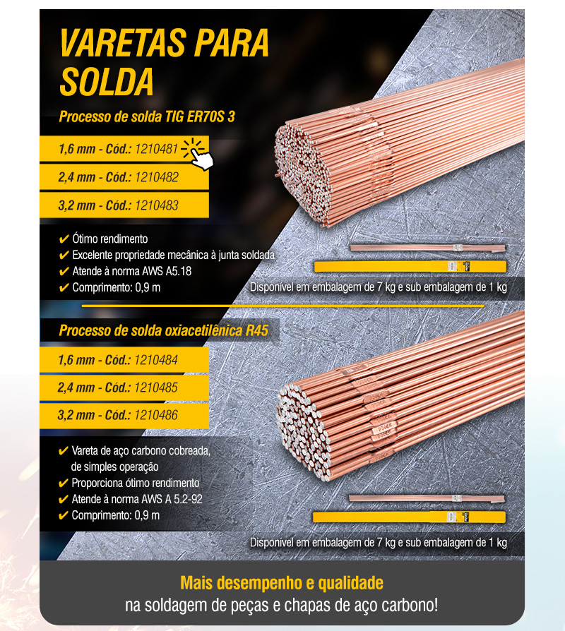VONDER - Varetas para Solda - TIG ER70S 3 e Oxiacetil�nica R45
