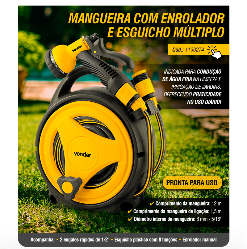 VONDER - Mangueira com Enrolador e Esguicho M�ltiplo