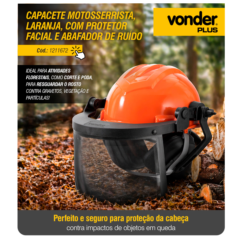 VONDER PLUS - Capacete Motosserrista, Laranja, com Protetor Facial e Abafador de Ru�do