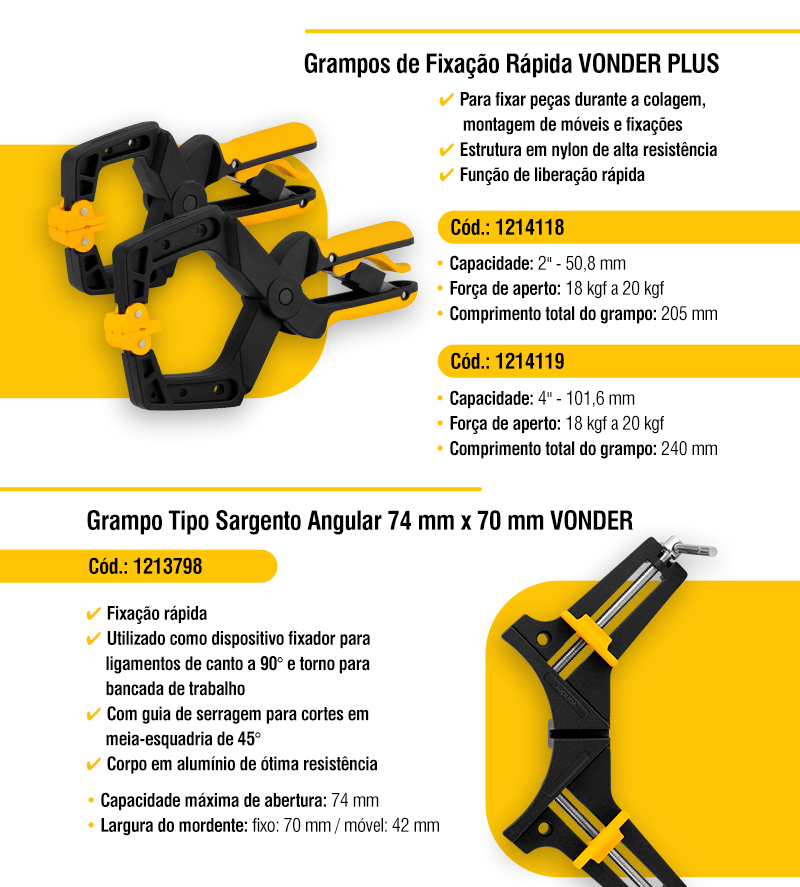 VONDER - Grampo de Fixa��o R�pida e Grampo Tipo Sargento Angular