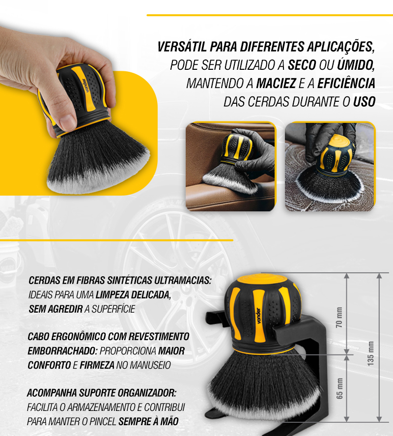 VONDER - Pincel Ultrasoft para Detalhamento Automotivo com Suporte