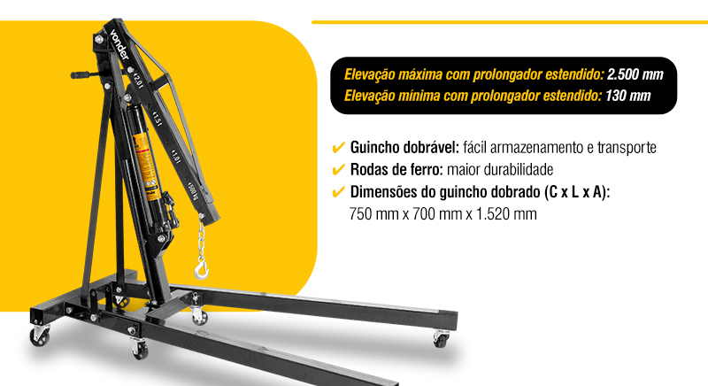 VONDER - Guincho Hidr�lico Dobr�vel, 2 tf, com Prolongador
