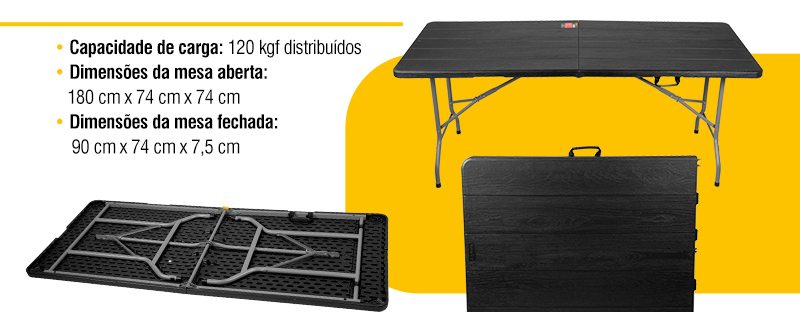 VONDER - Mesa Dobr�vel Retangular, 180 cm, Preta