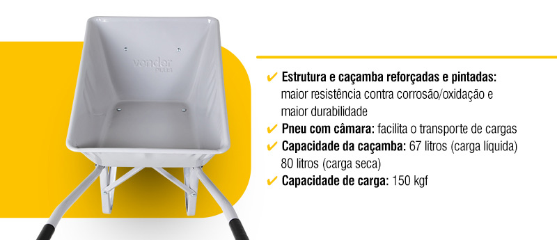 VONDER PLUS - Carrinho de M�o com Pneu e C�mara, Ca�amba Reta