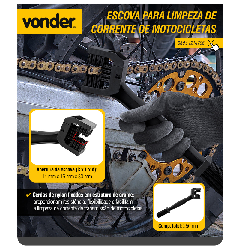 VONDER - Escova para Limpeza de Corrente de Motocicletas