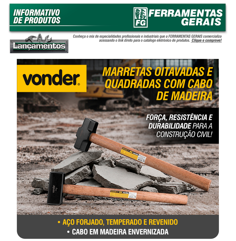 VONDER - Marretas Oitavadas e Quadradas com Cabo de Madeira