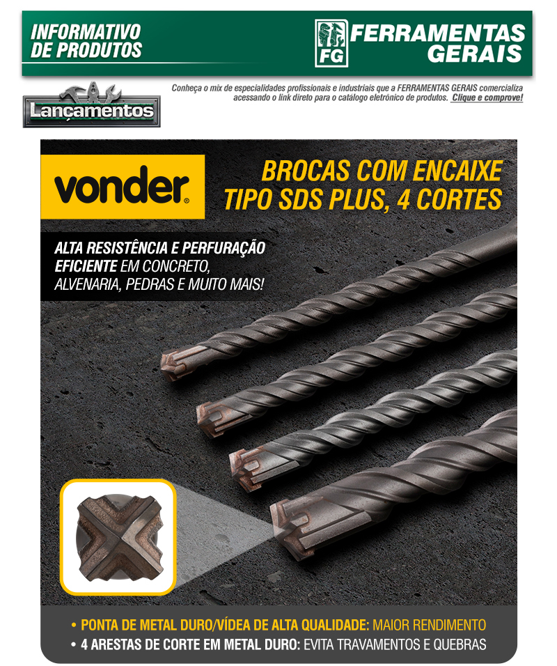 VONDER - Brocas com Encaixe Tipo SDS PLUS, 4 Cortes