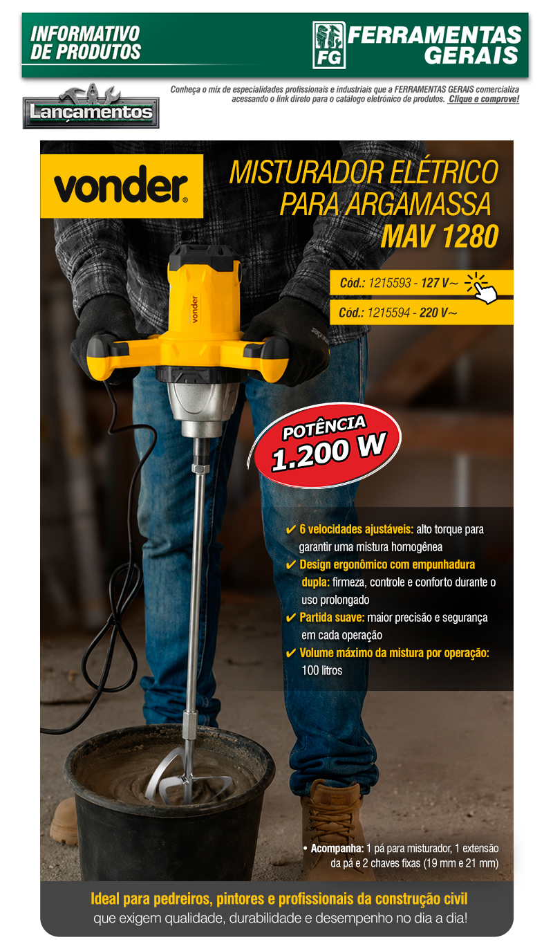 VONDER - Misturador El�trico para Argamassa MAV 1280