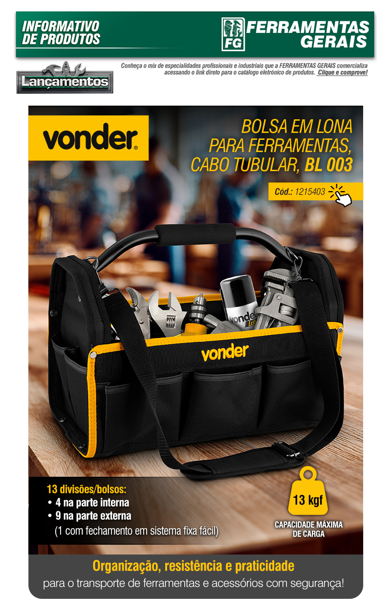 VONDER - Bolsa em Lona para Ferramentas, Cabo Tubular, BL 003 e BL 004