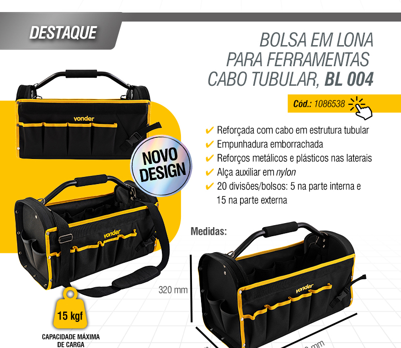 VONDER - Bolsa em Lona para Ferramentas, Cabo Tubular, BL 003 e BL 004