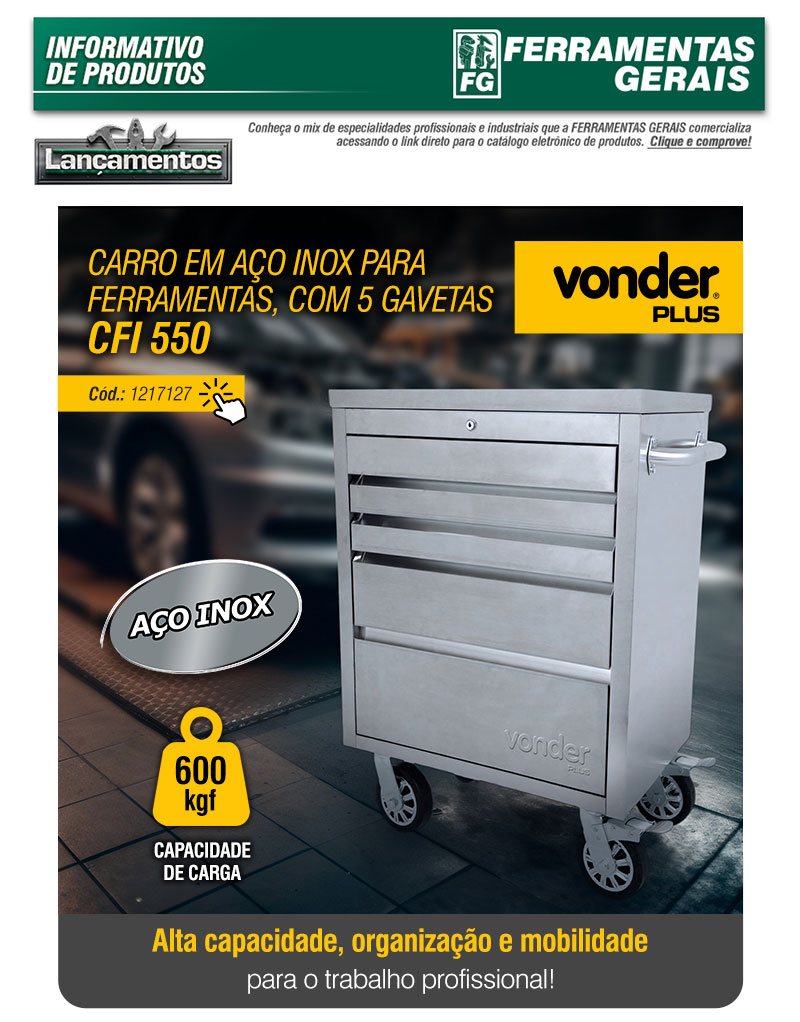 VONDER PLUS - Carro em A�o Inox para Ferramentas, com 5 Gavetas CFI 550