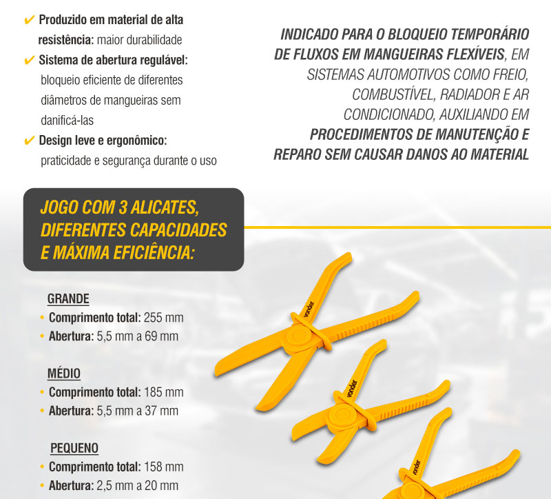 VONDER - Jogo de Alicates para Estrangular Mangueiras, 3 pe�as