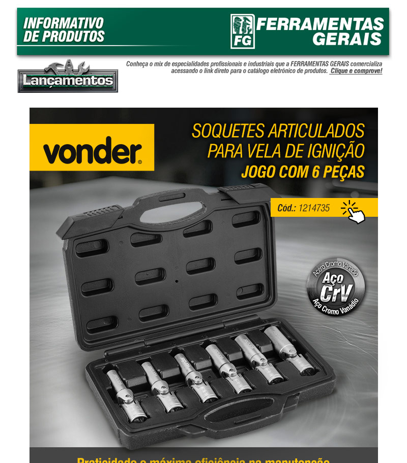 VONDER - Soquetes Articulados para Vela de Igni��o, Jogo com 6 Pe�as