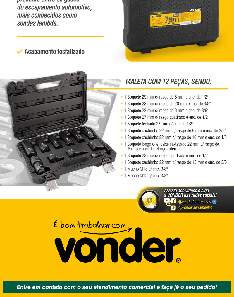 VONDER - Soquete para Sensor Sonda Lambda, Jogo com 12 Pe�as