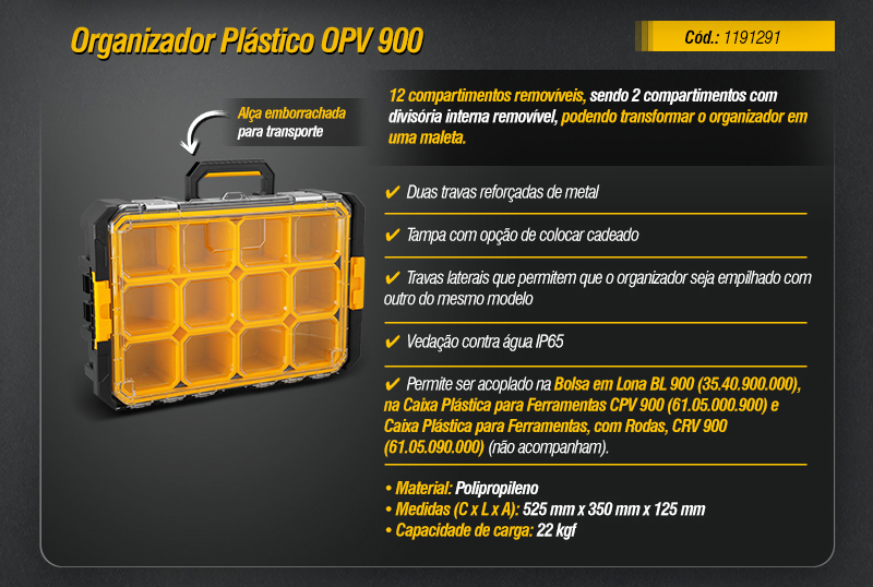 VONDER PLUS - Organizador Plstico OPV 900, Bolsa em Lona BL 900 e Caixas Plsticas para Ferramentas CPV 900 e CRV 900