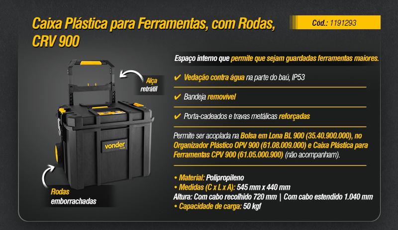 VONDER PLUS - Organizador Plstico OPV 900, Bolsa em Lona BL 900 e Caixas Plsticas para Ferramentas CPV 900 e CRV 900