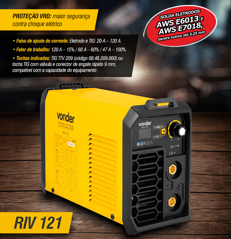 VONDER - Inversor para Solda Eletrodo e TIG RIV 121