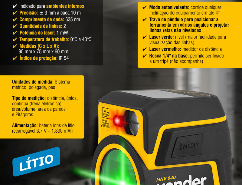 VONDER - Medidor de Distncia a Laser 40 m, com Nvel a Laser, MNV 040