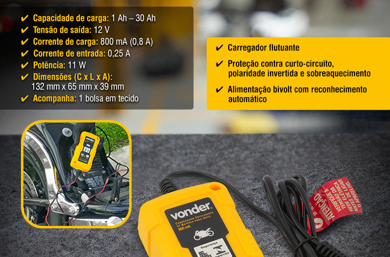 VONDER - Carregador Inteligente de Bateria para Moto, CIB 003