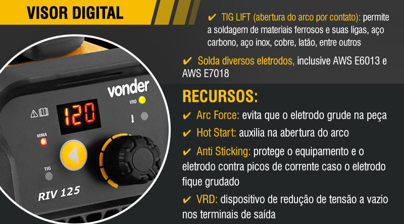 VONDER - Inversor para Solda Eletrodo e TIG  RIV 125