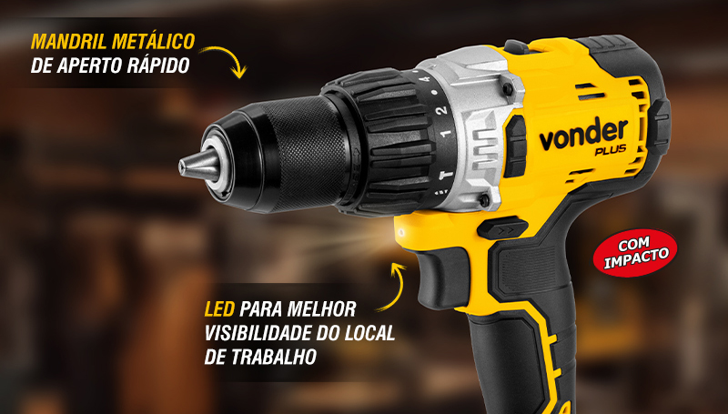 VONDER PLUS - Parafusadeira/Furadeira com Impacto a Bateria PFV 212IB