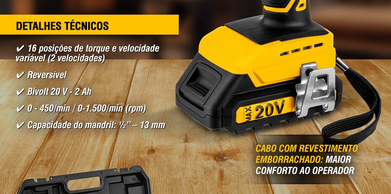 VONDER PLUS - Parafusadeira/Furadeira com Impacto a Bateria PFV 212IB