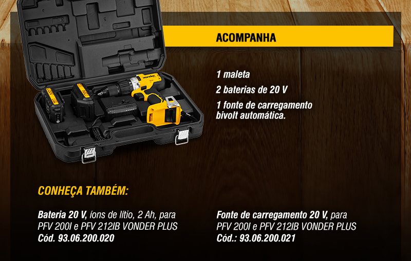 VONDER PLUS - Parafusadeira/Furadeira com Impacto a Bateria PFV 212IB