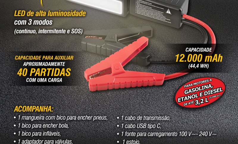Auxiliar de Partida Porttil com Compressor de Ar APC 12000