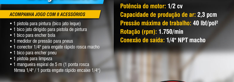 VONDER - Compressor Ar Direto 1/2 cv (hp), 2,3 pcm