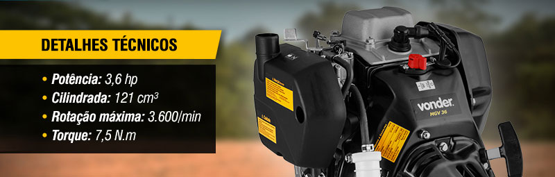 VONDER - Motor a Gasolina 3,6 hp, Eixo Horizontal, 4 Tempos, MGV 36
