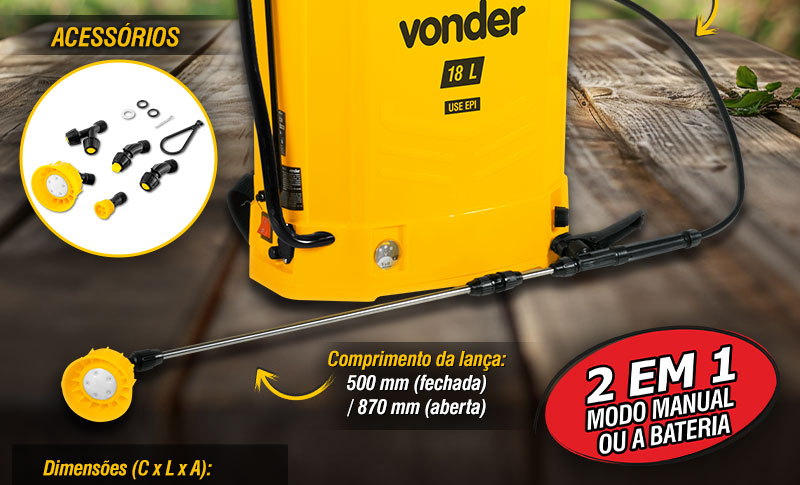 VONDER - Pulverizador Costal 2 em 1 com Bateria de Ltio