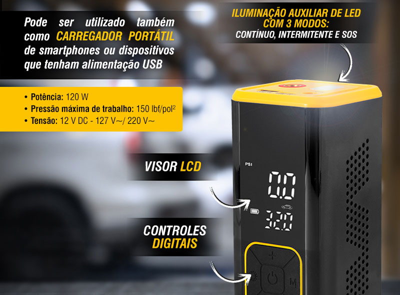 VONDER PLUS - Compressor de Ar Automotivo a Bateria CAV 128