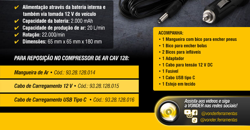 VONDER PLUS - Compressor de Ar Automotivo a Bateria CAV 128