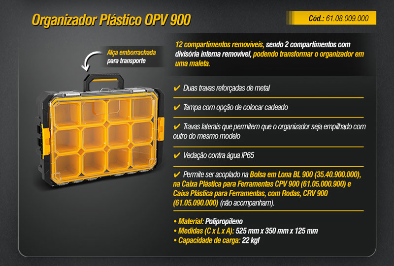 VONDER PLUS - Organizador Plstico OPV 900, Bolsa em Lona BL 900 e Caixas Plsticas para Ferramentas CPV 900 e CRV 900