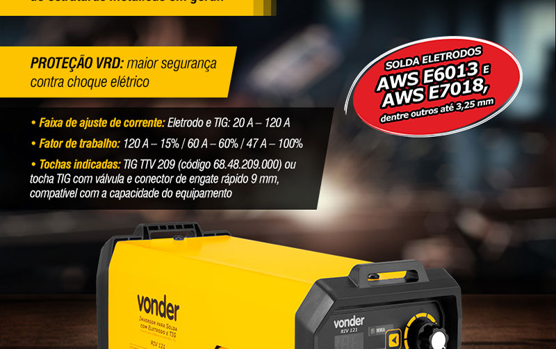 VONDER - Inversor para Solda Eletrodo e TIG RIV 121
