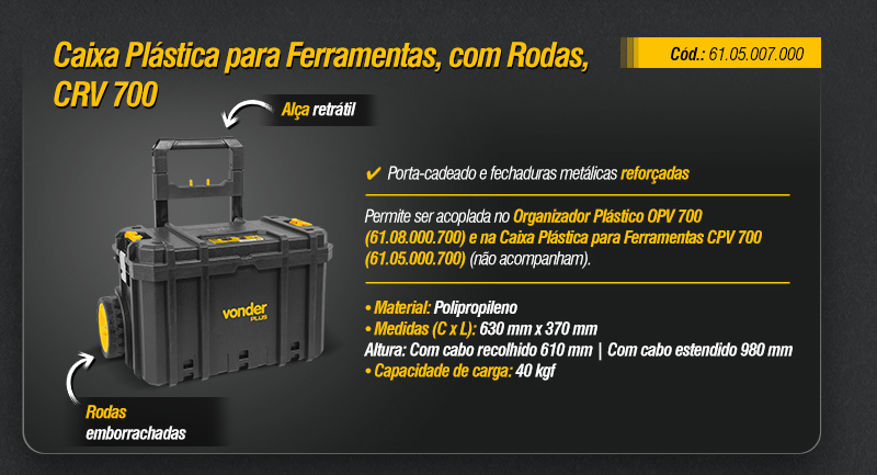 VONDER - Organizador Plstico e Caixas Plsticas para Ferramentas OPV 700, CPV 700 e CRV 700